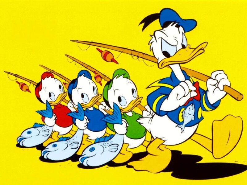 Donald Duck and nephews fishing