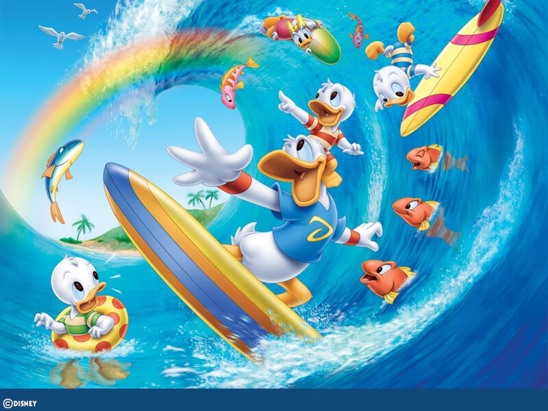 Donald Duck Surfing — Blue, Playful