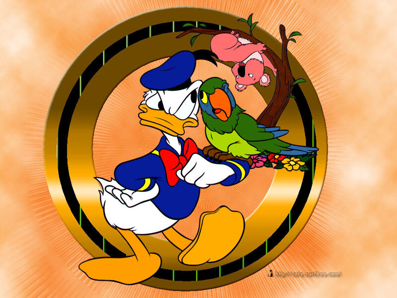 Donald Duck with parrot and koala
