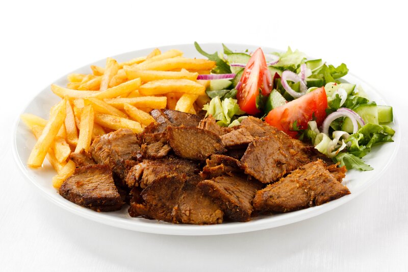 doner kebab with fries and salad