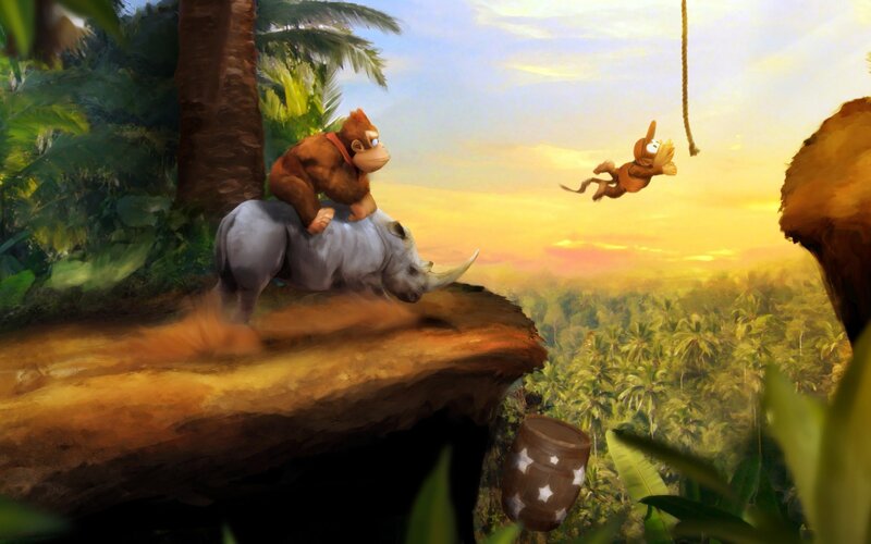 Donkey Kong and Diddy Kong in jungle