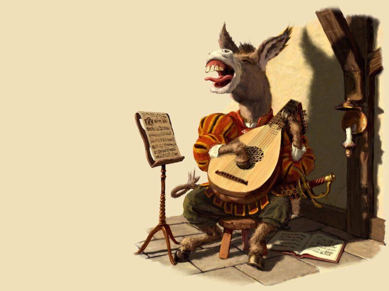 Donkey musician playing lute