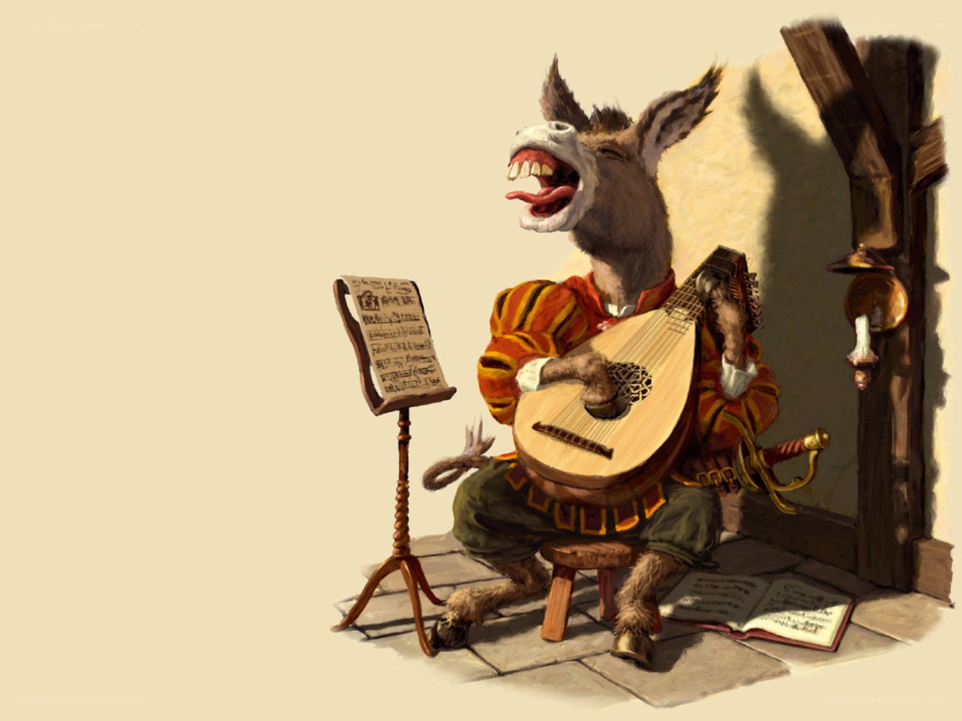 Donkey musician playing lute