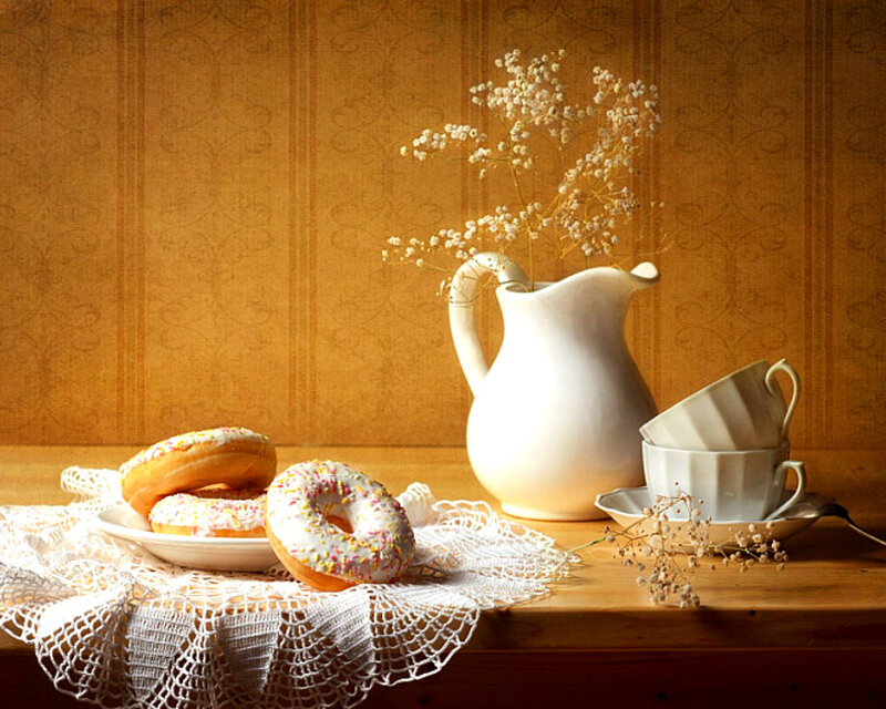 Donuts and Pitcher on Table