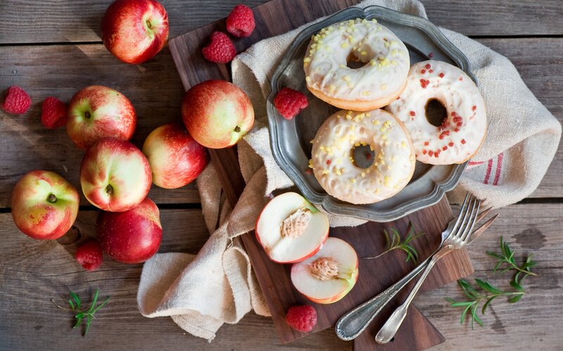 Donuts with Apples and Raspberries