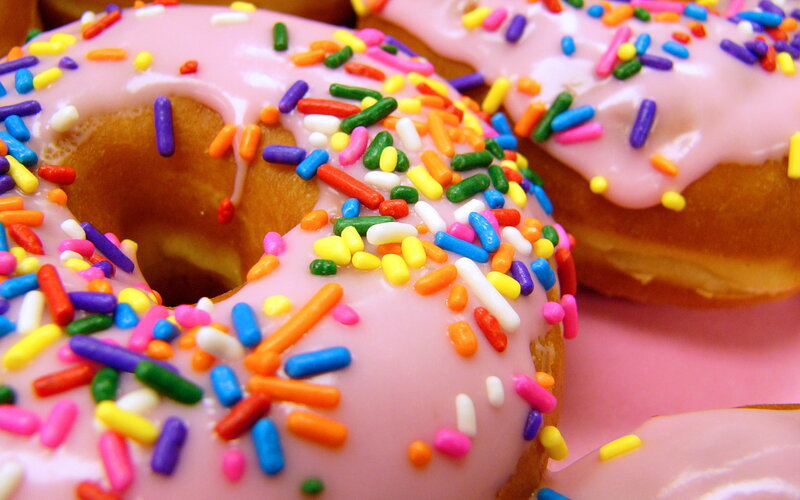 Donuts with Sprinkles — Pink, Colorful, Photograph