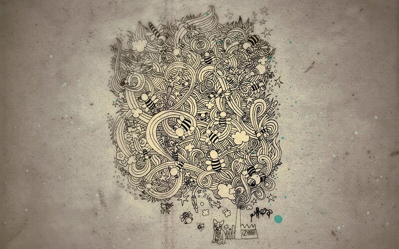 doodle art with bees and stars