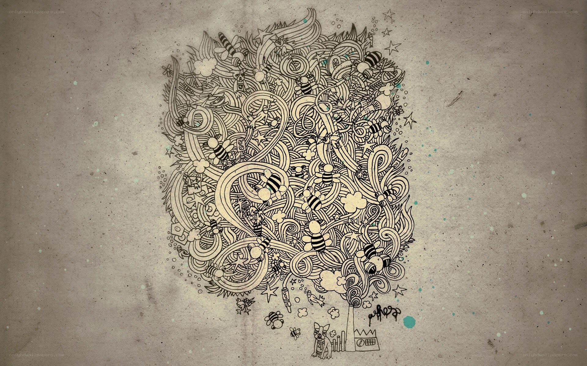 doodle art with bees and stars