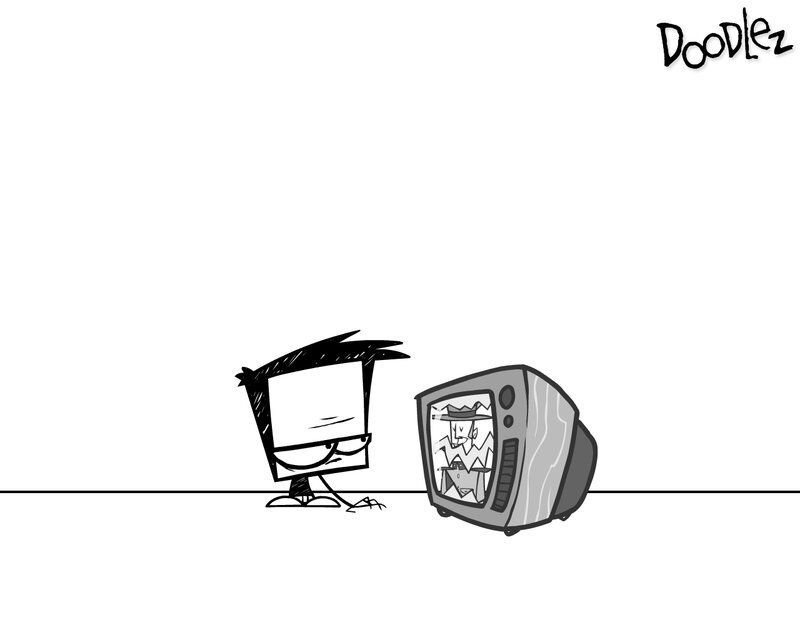 doodle character watching TV