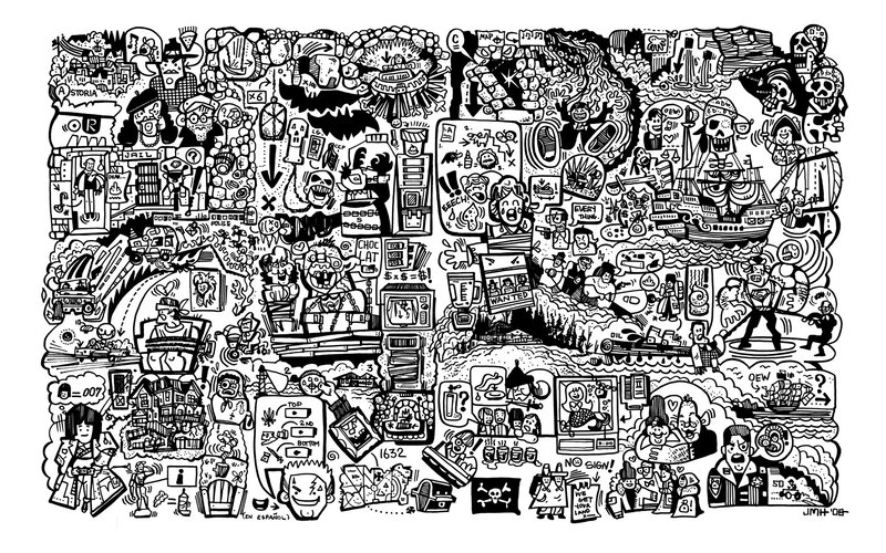 doodle collage of pop culture