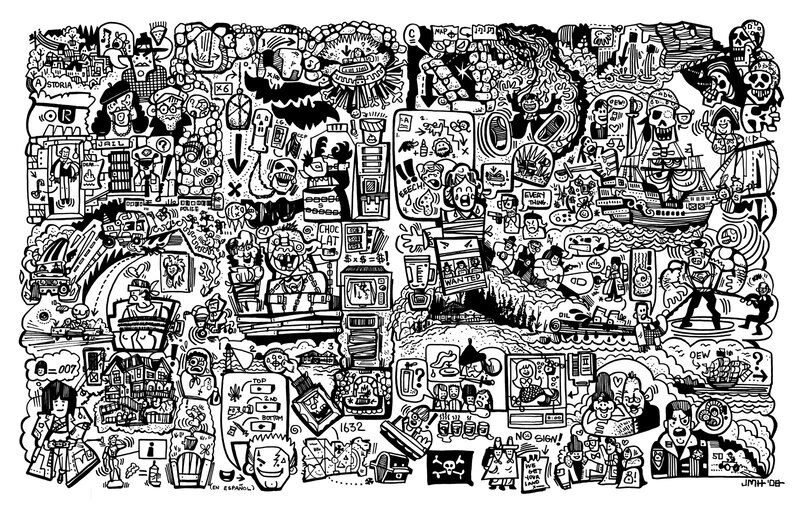 doodle collage of pop culture