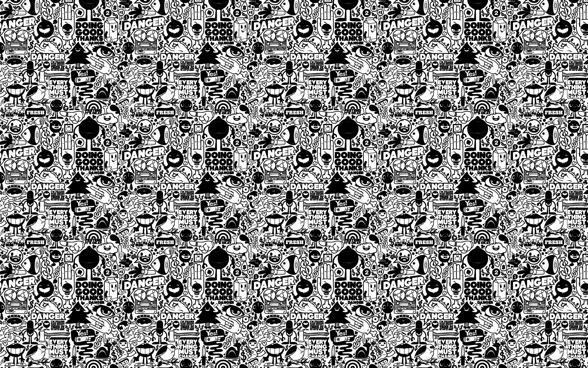 doodle pattern with danger text