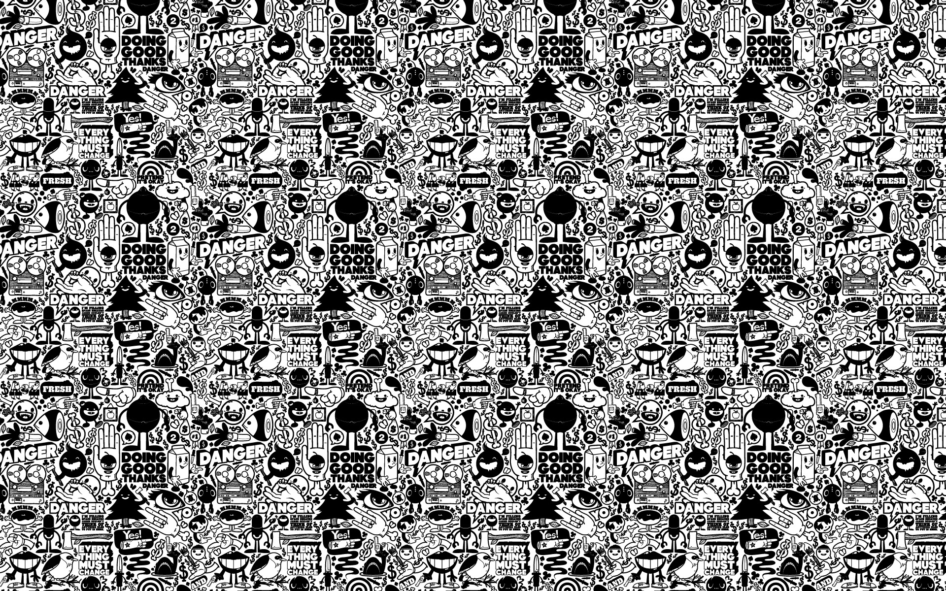 doodle pattern with danger text