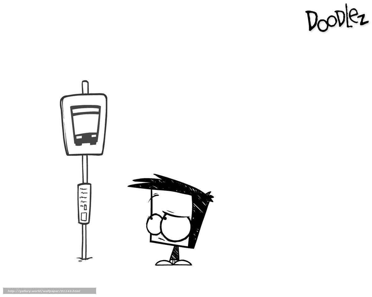 Doodlez character at bus stop