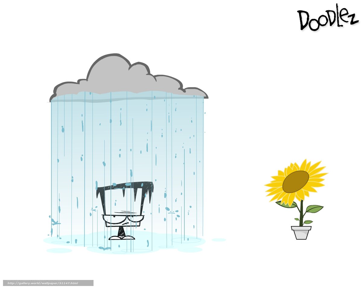 Doodlez character in rain