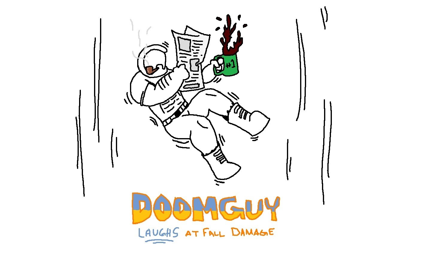 Doom Guy laughs at fall damage