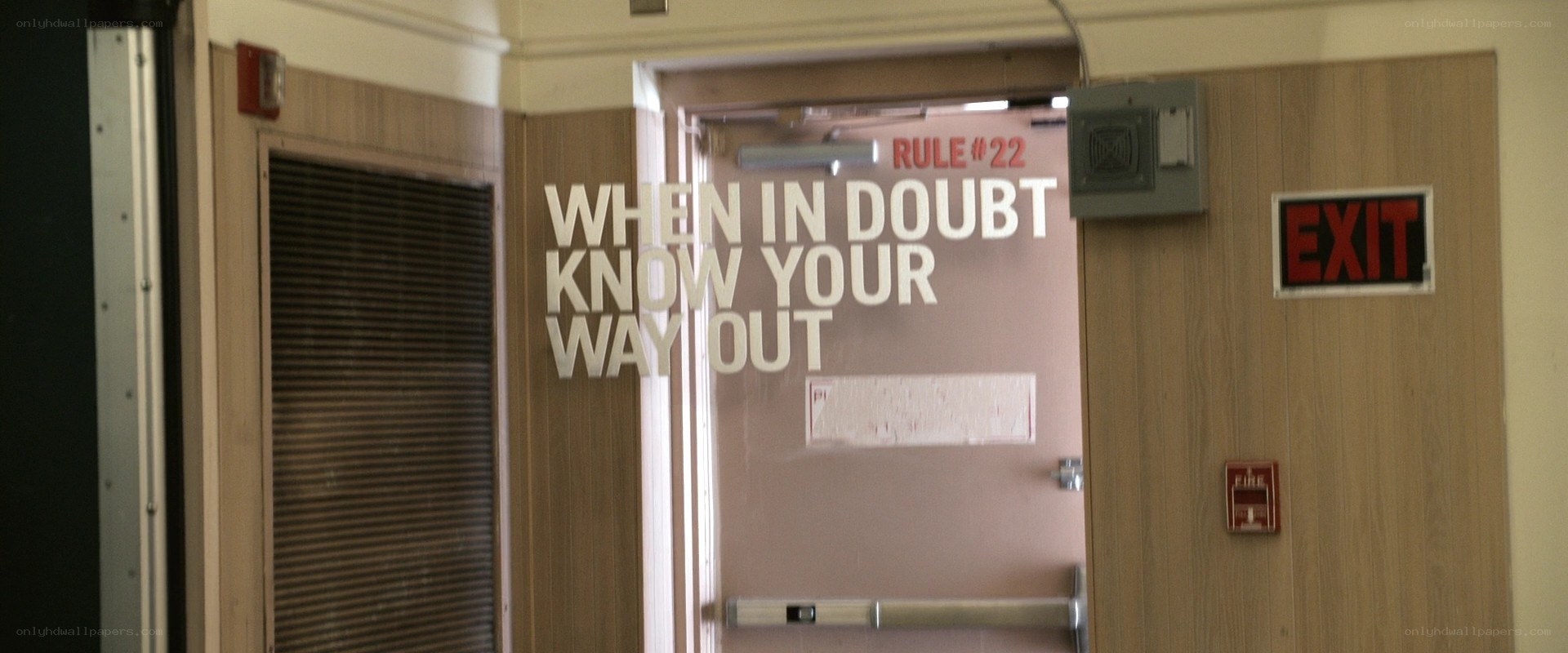 door with safety rule text