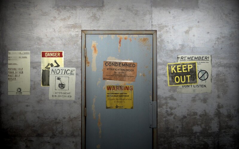 Door with Warning Signs