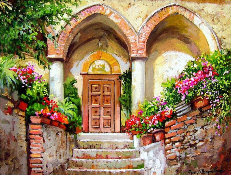 Doorway with Flowers — Green
