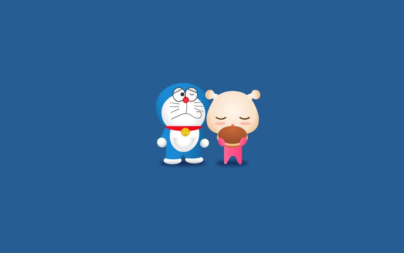 Doraemon and a Pink Character