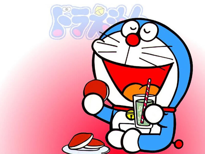 Doraemon enjoying a drink