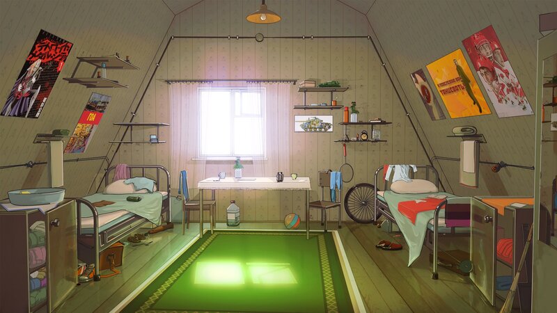 Dorm Room Interior — Green, Calm