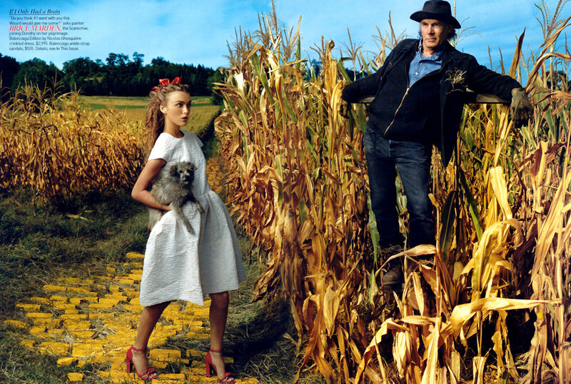 Dorothy and the Scarecrow in a cornfield