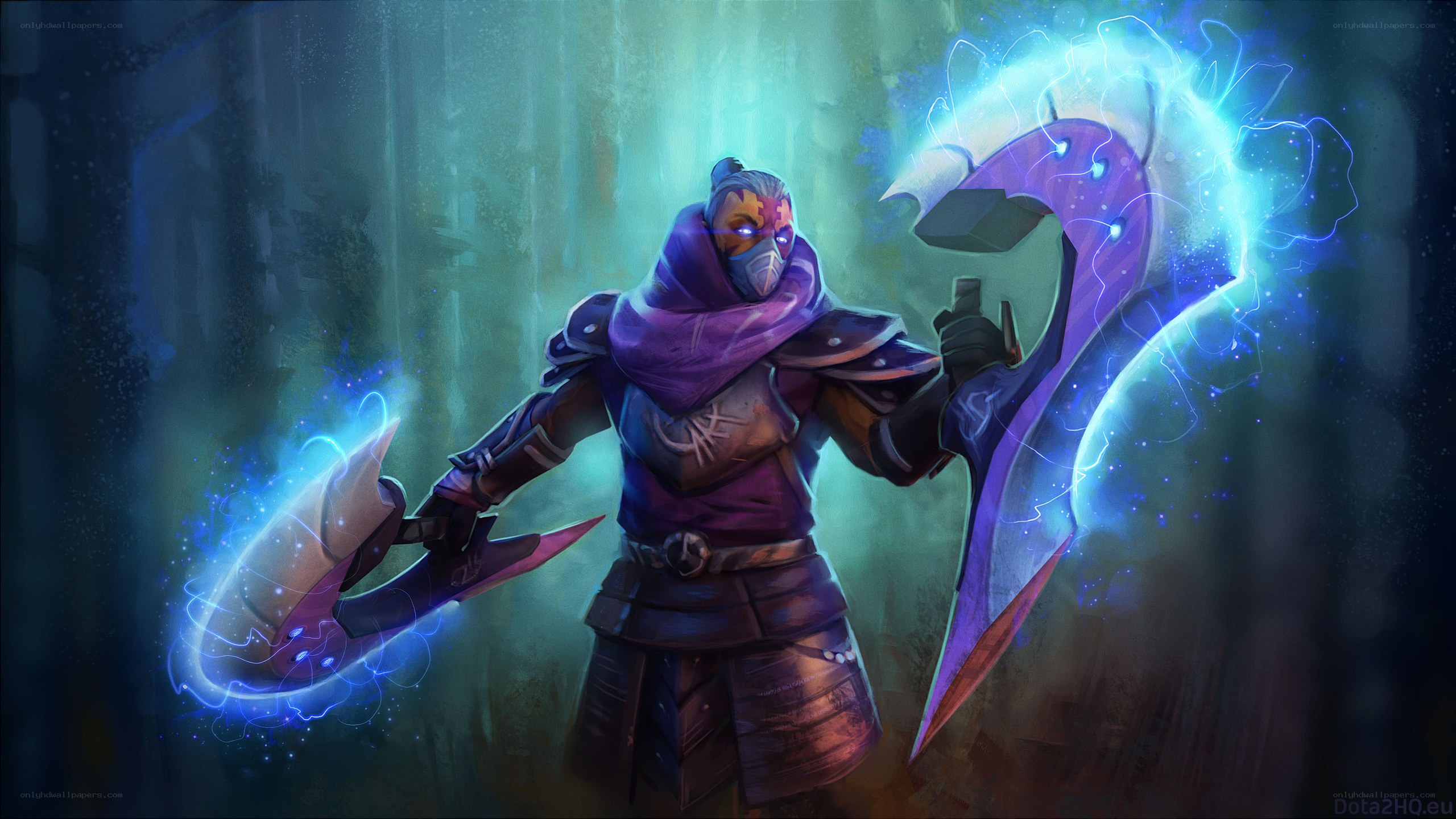 Dota 2 hero with glowing weapons