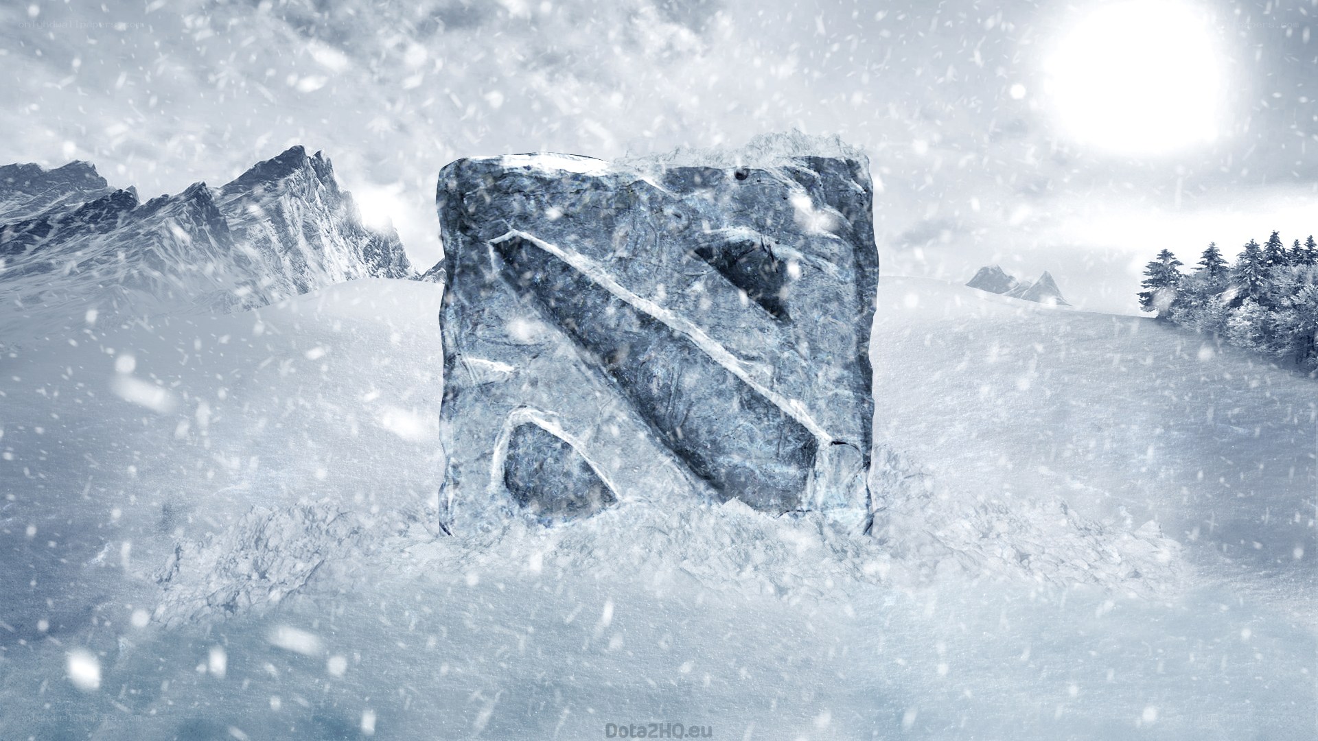 Dota 2 logo in snowy landscape