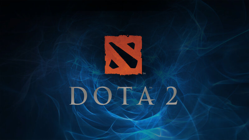 Dota 2 logo on blue background