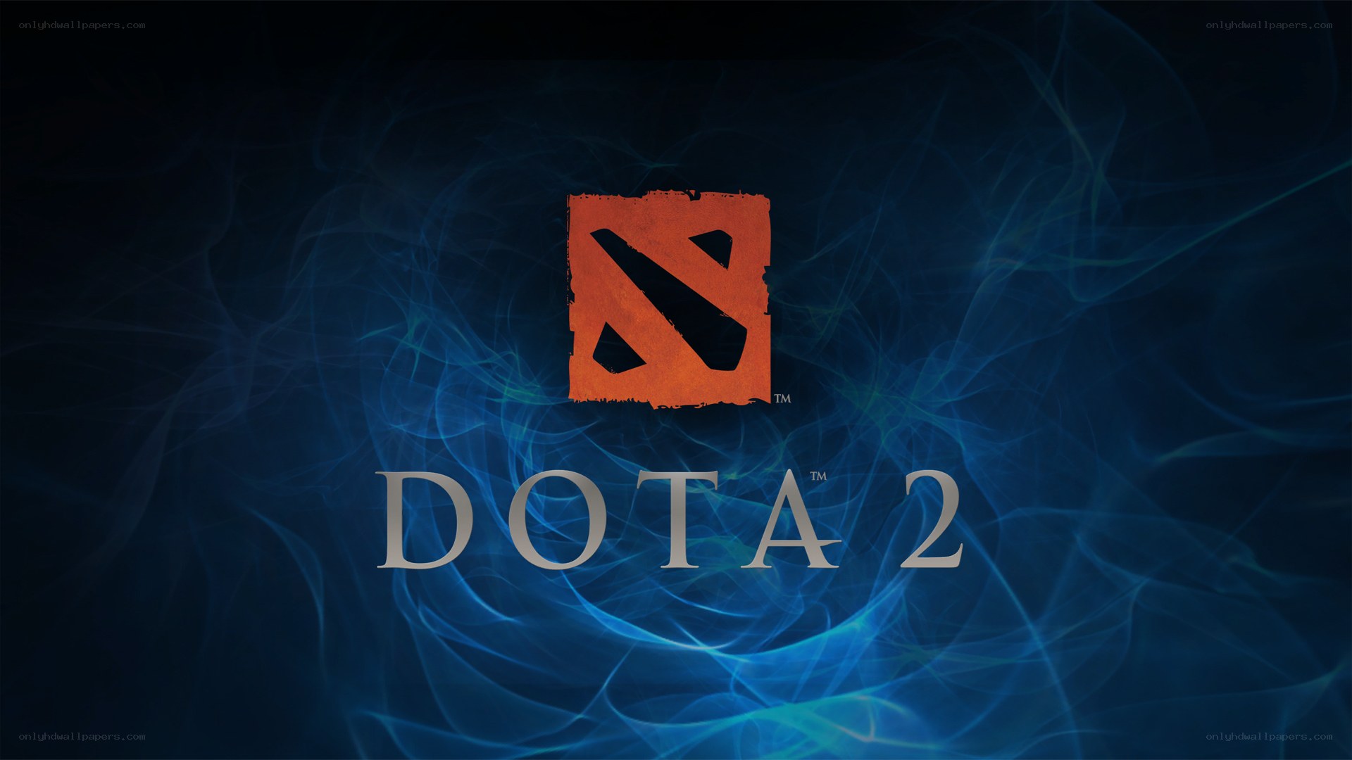 Dota 2 logo on blue background