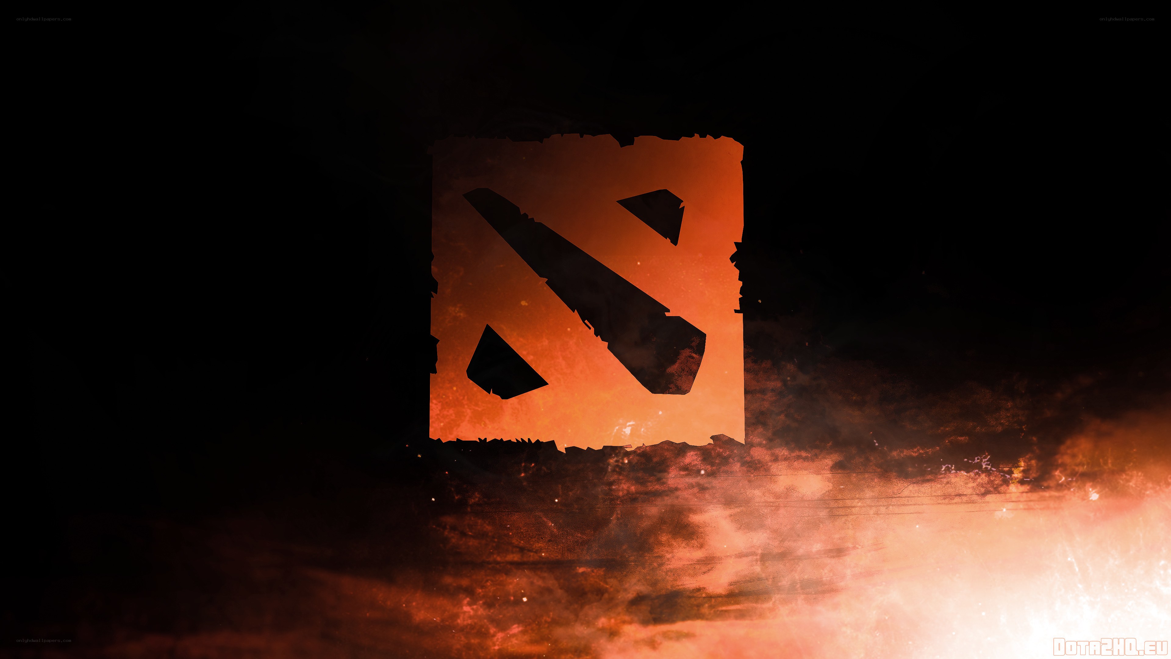 Dota 2 logo on fiery background