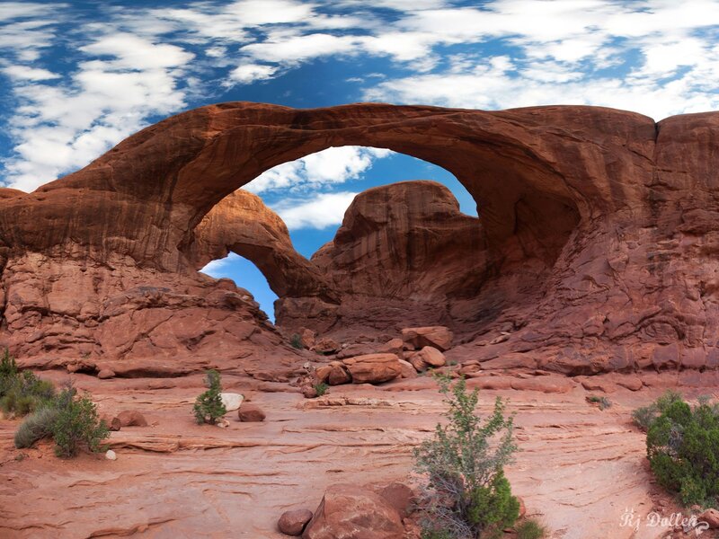 Double Arch Formation — Red, Dramatic, Afternoon, Photograph, Rock Formations, Sky