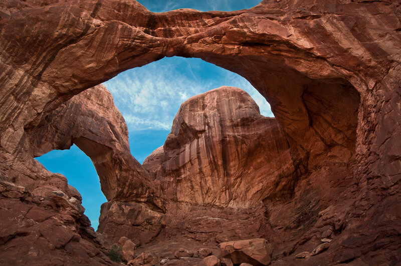 Double Arch Formation — Red, Dramatic, Afternoon, Photograph, Rock