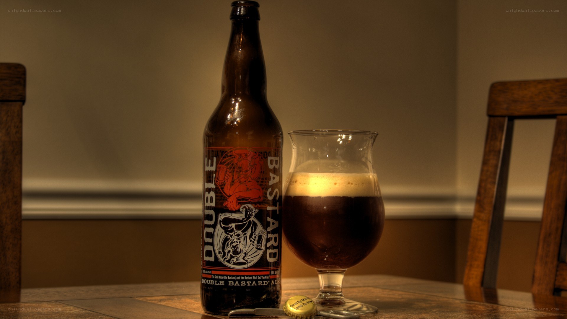Double Bastard Ale bottle and glass