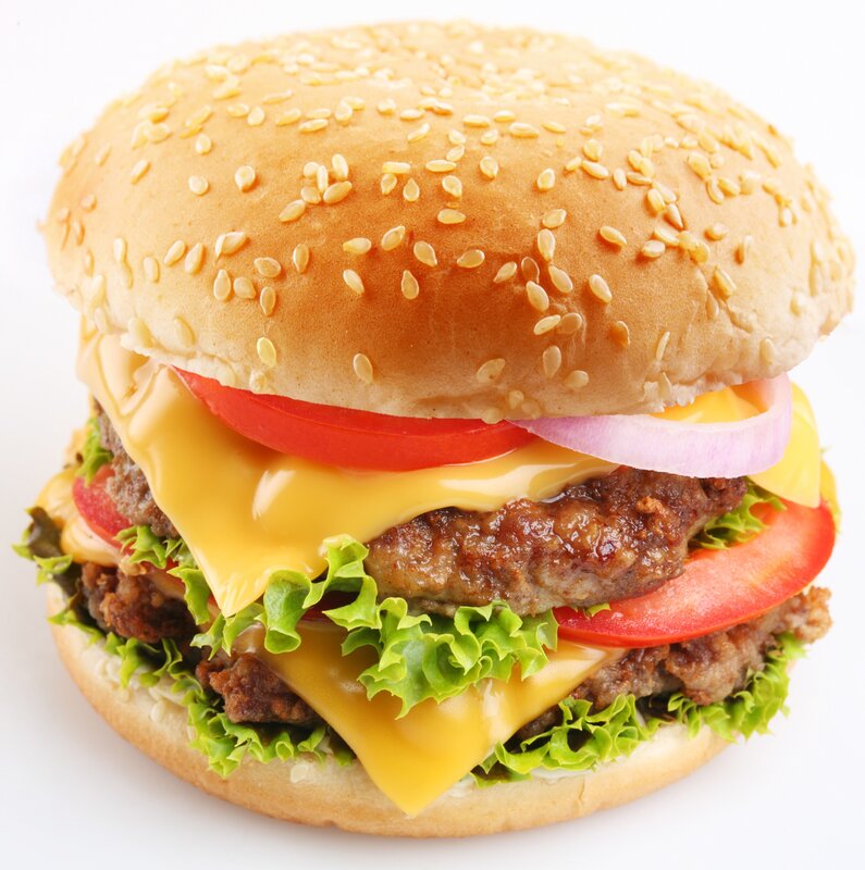 Double Cheeseburger — Brown, Appetizing, Photograph, Lettuce, Tomato, Onion