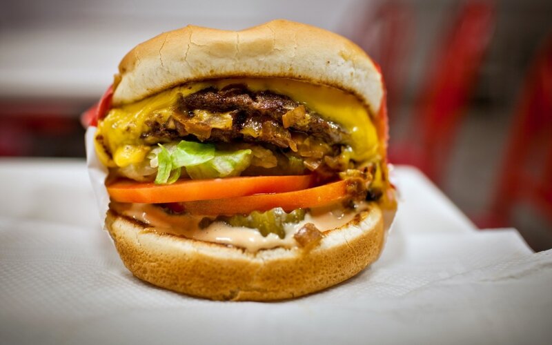 Double Cheeseburger — Brown, Appetizing, Photograph, Lettuce, Tomato, Pickles