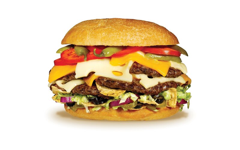 Double Cheeseburger — Brown, Appetizing, Photograph, Lettuce, Tomato