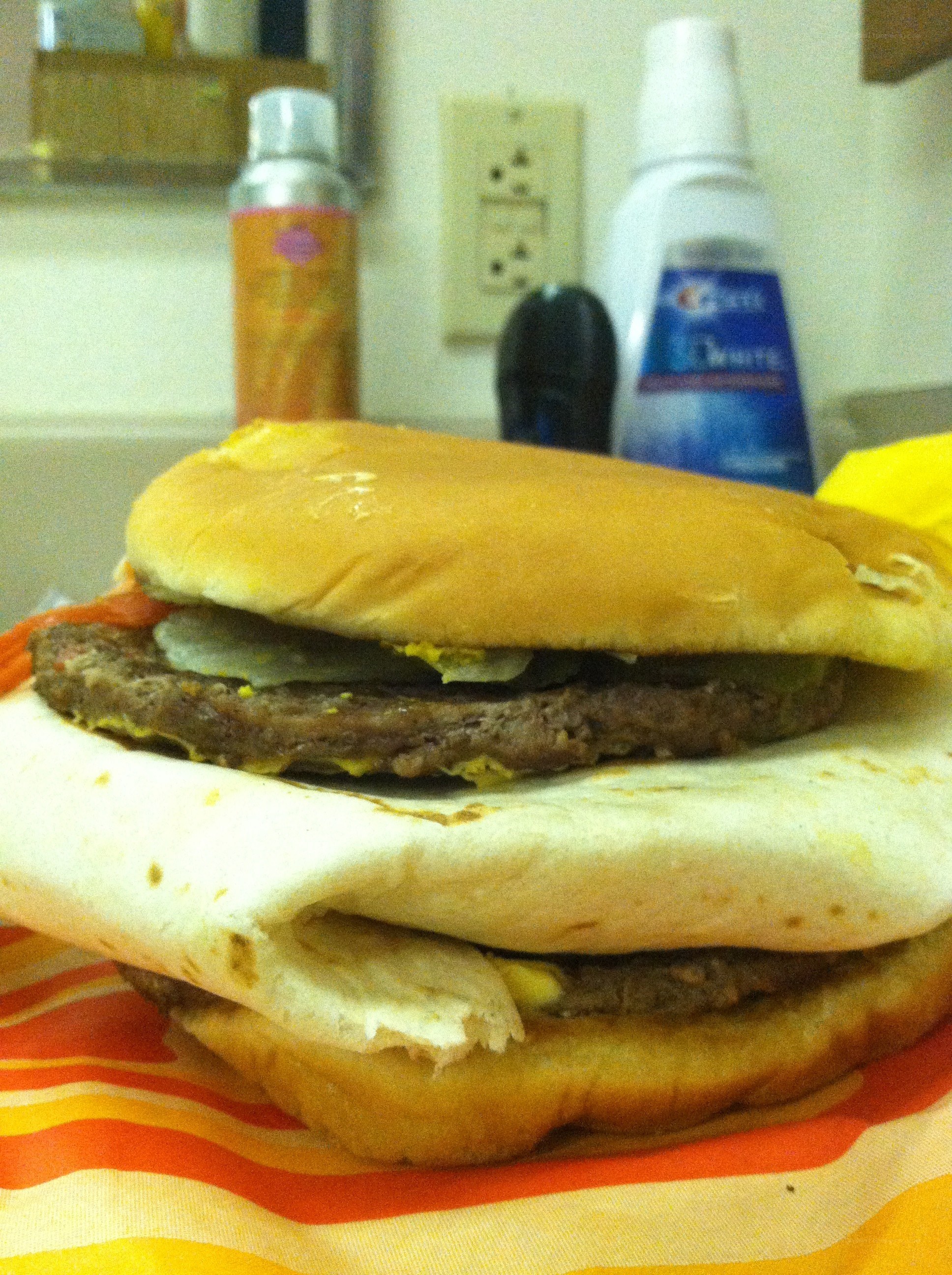 double cheeseburger on a napkin