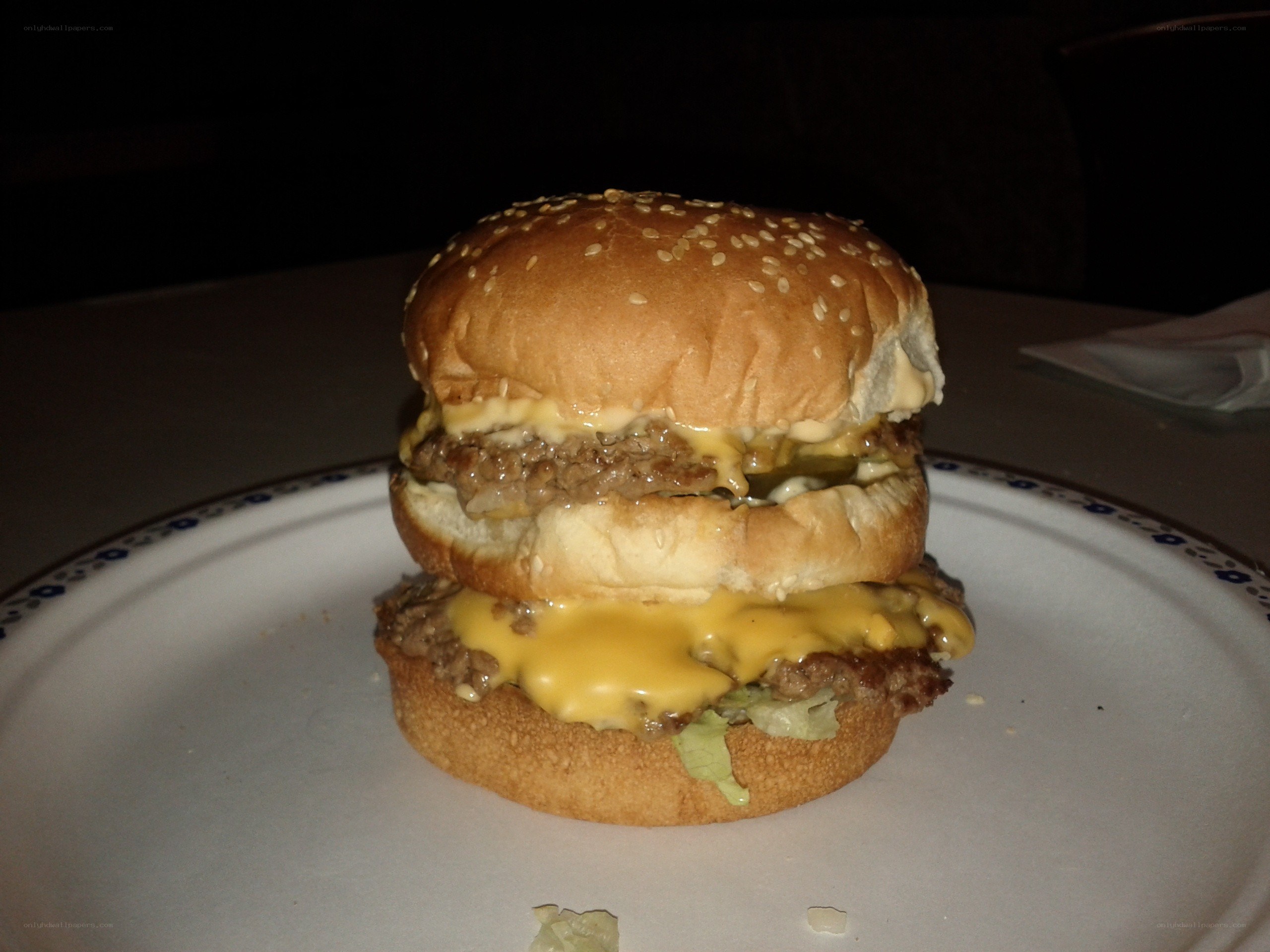 Double cheeseburger on plate