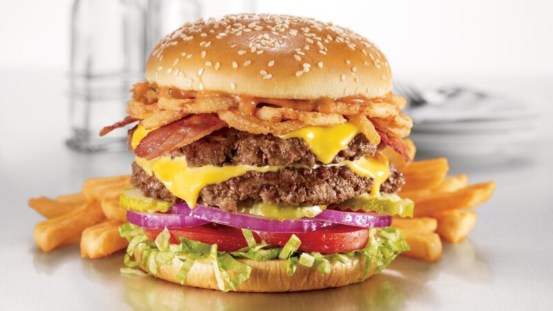 Double Cheeseburger with Fries — Brown, Appetizing