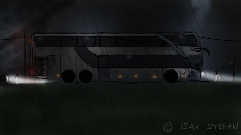 Double-decker Bus in Rain