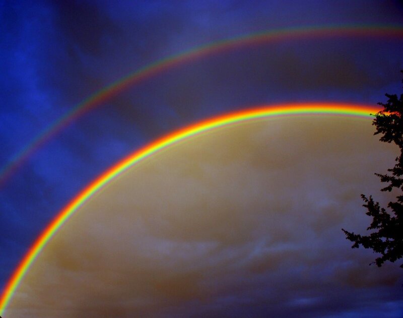 Double Rainbow in Sky — Blue, Dramatic, Night