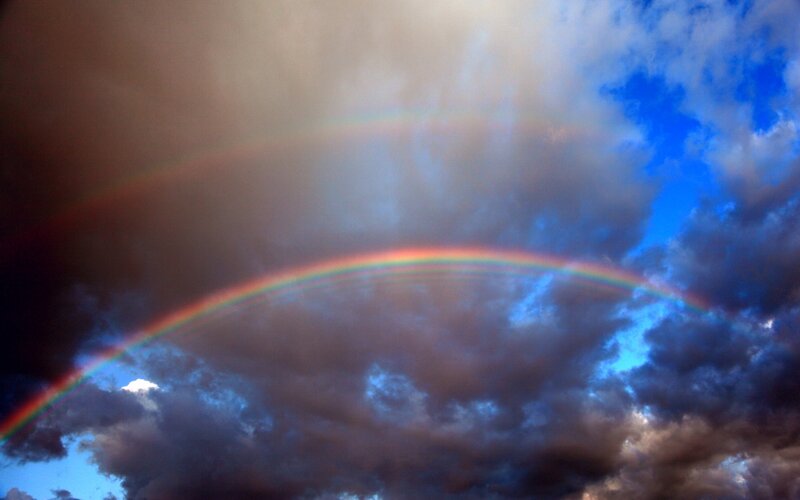 Double Rainbow in Sky — Blue, Dramatic