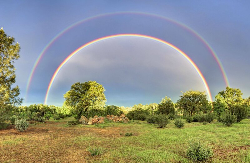 Double Rainbow in Sky — Blue, Serene