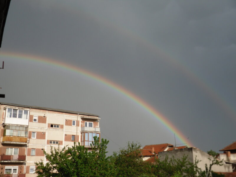 Double Rainbow over Buildings — Gray