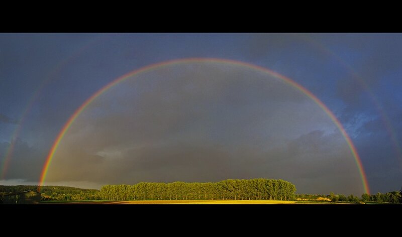 Double Rainbow over Field — Blue, Dramatic