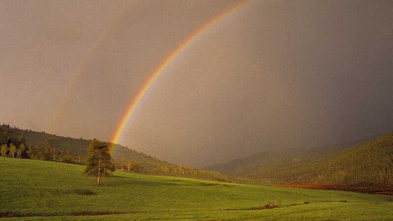 Double Rainbow over Field — Green