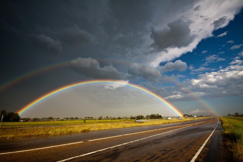 Double Rainbow over Highway