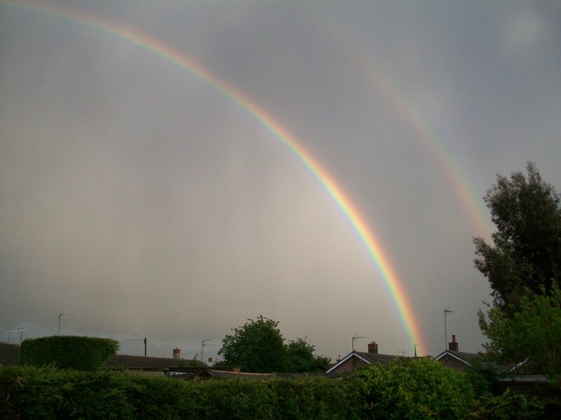 Double Rainbow over Houses — Gray, Calm